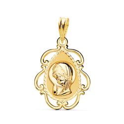 Medalla Oro 18kts Virgen Niña Cerco Calado P9257-VN23 22x16mm