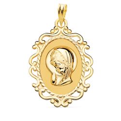 Medalla Oro 18kts Virgen Niña Cerco Calado P9260-VN23 31x21mm