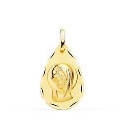Medalla Oro 18kts Virgen Niña forma de gota tallada 19x11mm P9187-319