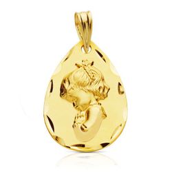 Medalla Oro 18kts Virgen Niña Forma Gota 21x14mm P9179-323