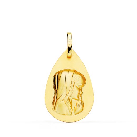 Medalla Oro 18kts Virgen Niña Forma Gota 23x15mm P9169-023