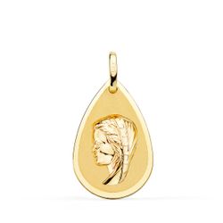 Medalla Oro 18kts Virgen Niña Forma Gota 23x15mm P9173-823
