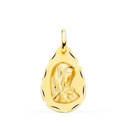 Medalla Oro 18kts Virgen Niña Forma Gota 23x15mm P9175-323