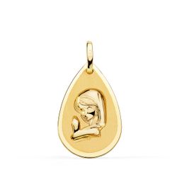 Medalla Oro 18kts Virgen Niña Forma Gota 23x15mm P9177-823