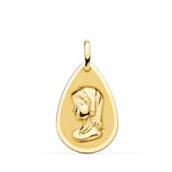 Medalla Oro 18kts Virgen Niña Forma Gota 23x15mm P9183-823