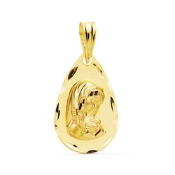 Medalla Oro 18kts Virgen Niña Forma Gota Tallada 19x11mm P9175-319