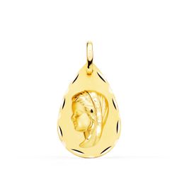 Medalla Oro 18kts Virgen Niña Forma Gota Tallada 23x15mm P9173-323