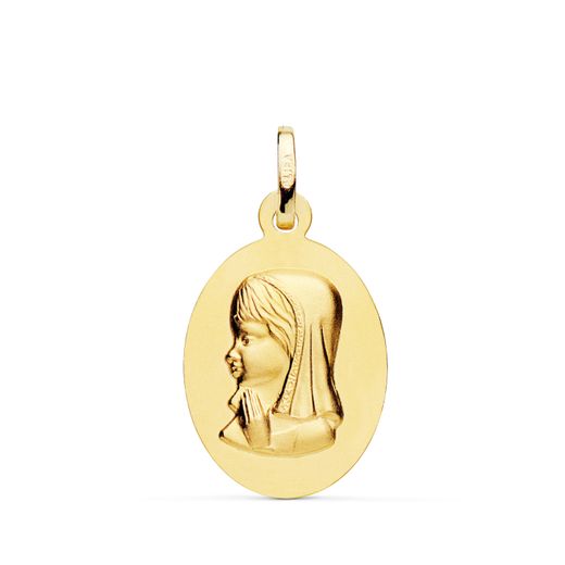 Medalla Oro 18kts Virgen Niña Ovalada Matizada 23x15mm P9170-020