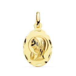 Medalla Oro 18kts Virgen Niña Ovalada Tallada 19x12mm P9186-319