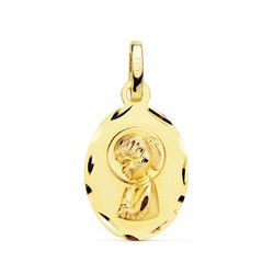 Medalla Oro 18kts Virgen Niña Ovalada Tallada 19x12mm P9188-319
