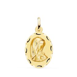 Medalla Oro 18kts Virgen Niña Ovalada Tallada Matizada 23x15mm P9174-320