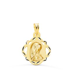 Medalla Oro 18kts Virgen Niña Pandereta Calada 19x16mm P9134-416