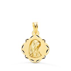 Medalla Oro 18kts Virgen Niña Pandereta Tallada 19x16mm P9134-316