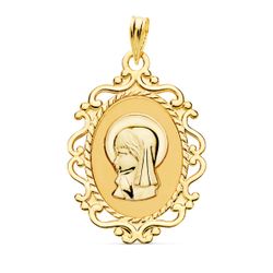 Medalla Oro 18kts Virgen Niña Perfil Cerco Calado P9259-V132 23x16mm