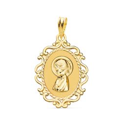 Medalla Oro 18kts Virgen Niña Perfil Cerco Calado P9259-VN22 23x16mm
