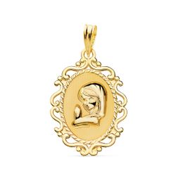 Medalla Oro 18kts Virgen Niña Perfil Cerco Calado P9259-VN8 23x16mm
