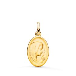 Medalla Oro 18kts Virgen Niña Perfil Matizada & Tallada P9202-020 16x12mm