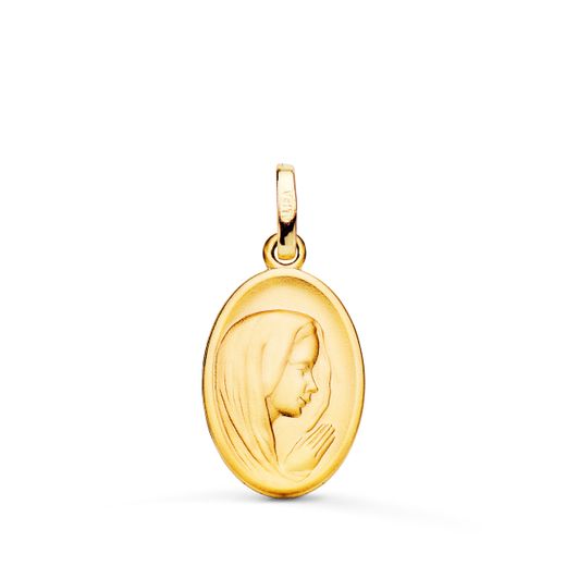Medalla Oro 18kts Virgen Niña Perfil Matizada & Tallada P9202-020 16x12mm