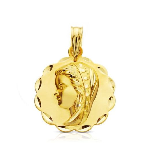 Medalla Oro 18kts Virgen Niña Tallada 16mm P9192-316