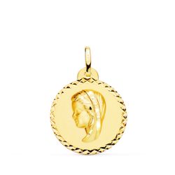 Medalla Oro 18kts Virgen Niña Tallada 20mm P9192-920