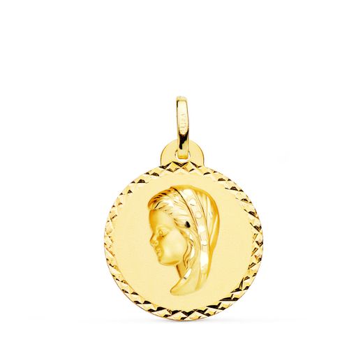 Medalla Oro 18kts Virgen Niña Tallada 20mm P9192-920