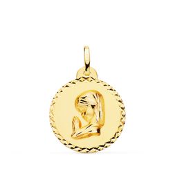 Medalla Oro 18kts Virgen Niña Tallada 20mm P9194-920