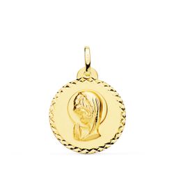 Medalla Oro 18kts Virgen Niña Tallada 20mm P9199-920
