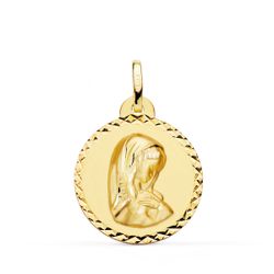 Medalla Oro 18kts Virgen Niña Tallada 22mm P9193-922
