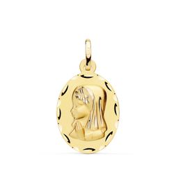 Medalla Oro 18kts Virgen Niña Tallada Matizada 23x15mm P9170-320