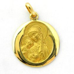 Medalla Oro 18kts Virgen y Nińo Octogonal 18mm M1/33/146/18