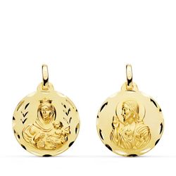 Medaille aus 9-karätigem Gold, 18 mm, 9KP5003-318, Jungfrau von Carmen und Herz Jesu