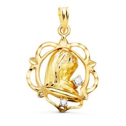Medalla Oro 9kts 21x19mm 9KP006 Virgen Con Circonitas