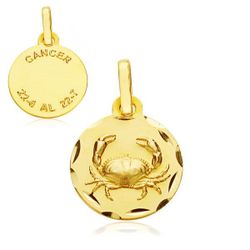 Medalla Oro 9kts Zodiaco Cancer Tallada 9K260174CN 13mm