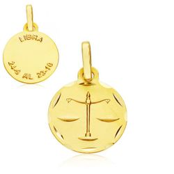 Medalla Oro 9kts Zodiaco Libra Tallada 9K260174LI 13mm