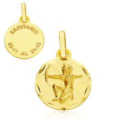 Medalla Oro 9kts Zodiaco Sagitario Tallada 9K260174SA 13mm