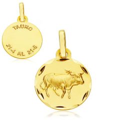 Medalla Oro 9kts Zodiaco Tauro Tallada 9K260174TA 13mm