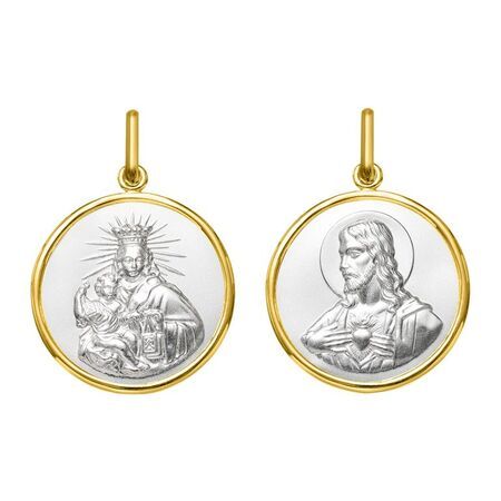 Medalla Oro Bicolor Blanco 18kts Argyor MRM (18)AY3078 Virgen & Escapulario Del Carmen