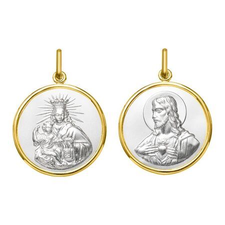 Medalla Oro Bicolor Blanco 18kts Argyor MRM (18)AY3079 Virgen & Escapulario Del Carmen