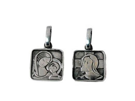 Medalha de Prata Arior 1,2x1,2cm 1060505PU Escapulário Quadrado Virgem Jesus