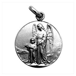 Medalla Plata Envejecida Angel De La Guarda 20mm  MP1/1/14/20