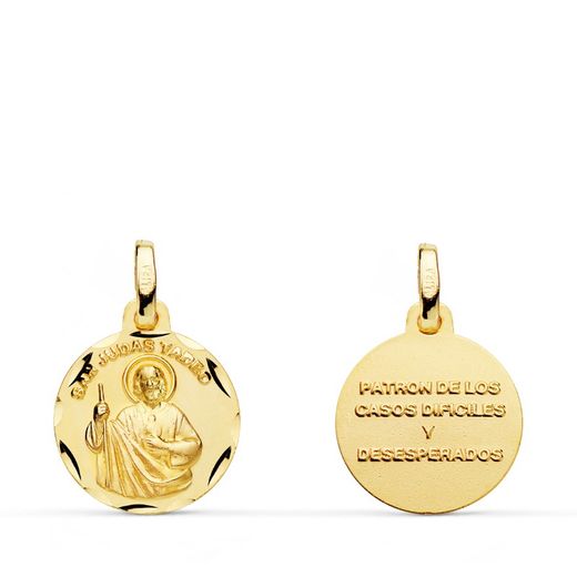 San Judas Tadeo Gold Μετάλλιο Σκαλιστό 18 καρατίων 14 χιλιοστά P8080-314