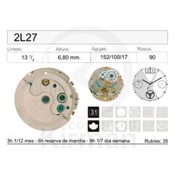 Movimiento Reloj Automático 2L27  Mecánico