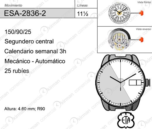 Movimiento Reloj Automático ETA ESA-2836-2