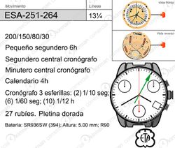 Movimiento Reloj Cuarzo ETA ESA-251-264 Calendario 4H