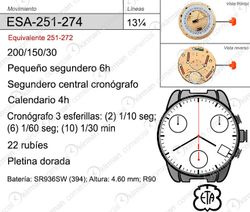Movimiento Reloj Cuarzo ETA ESA-251-274 Calendario 4H