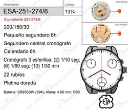 Movimiento Reloj Cuarzo ETA ESA-251-274/6 Calendario 6h