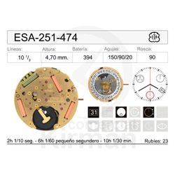 Movimiento Reloj Cuarzo ETA ESA-251-474 Calendario 4H
