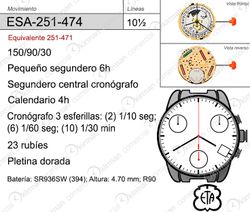 Movimiento Reloj Cuarzo ETA ESA-251-474 Calendario 4H