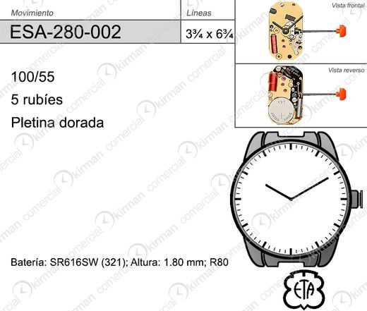 Movimiento Reloj Cuarzo ETA ESA-280-002