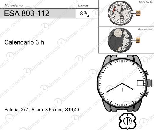 Movimiento Reloj Cuarzo ETA ESA-803-112